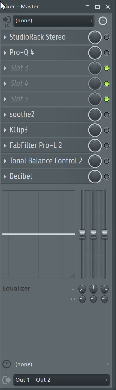 Master bus avec le limiter bypassé dans le DAW